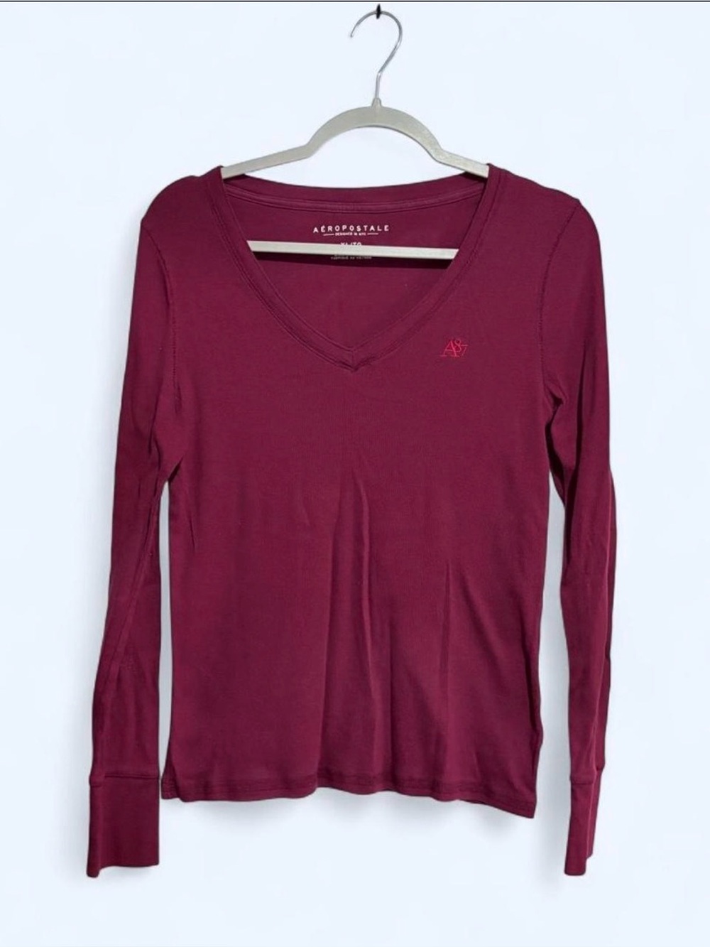 Aeropostale Long Sleeve V‑Neck Top - Wine